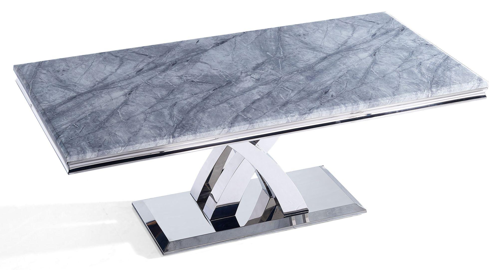 Product photograph of Lisbon Grey Marble And Chrome Dining Table from Choice Furniture Superstore.