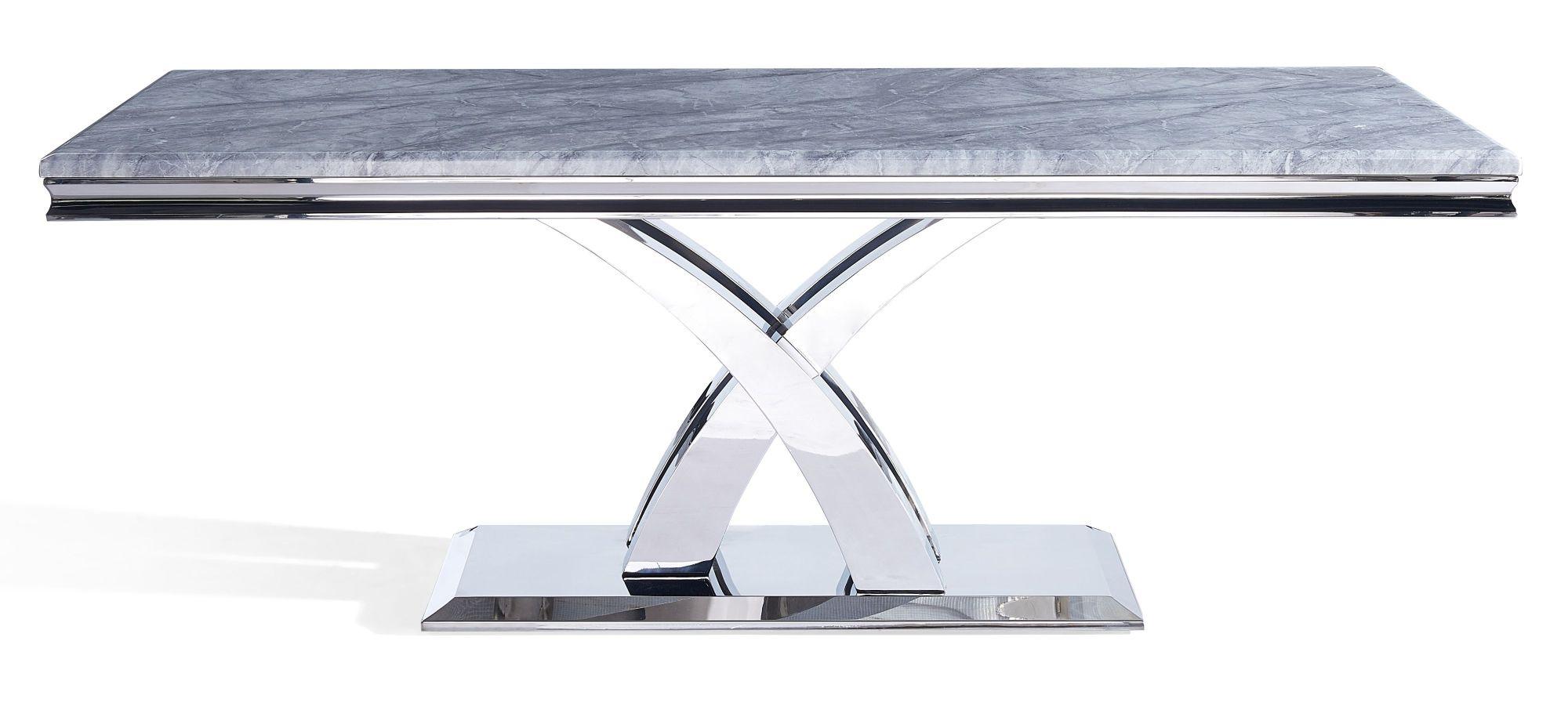 Product photograph of Lisbon Grey Marble And Chrome Dining Table from Choice Furniture Superstore.