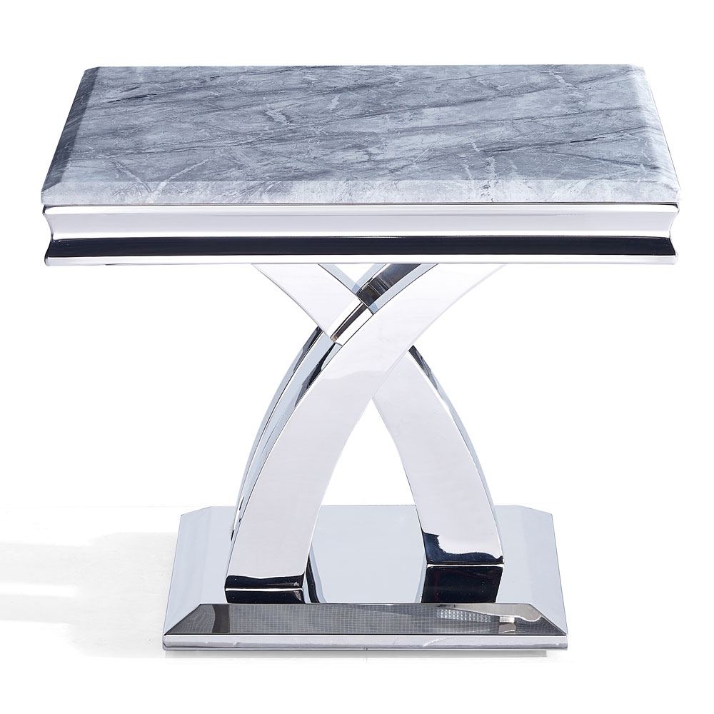 Product photograph of Lisbon Grey Marble And Chrome Square Lamp Table from Choice Furniture Superstore.