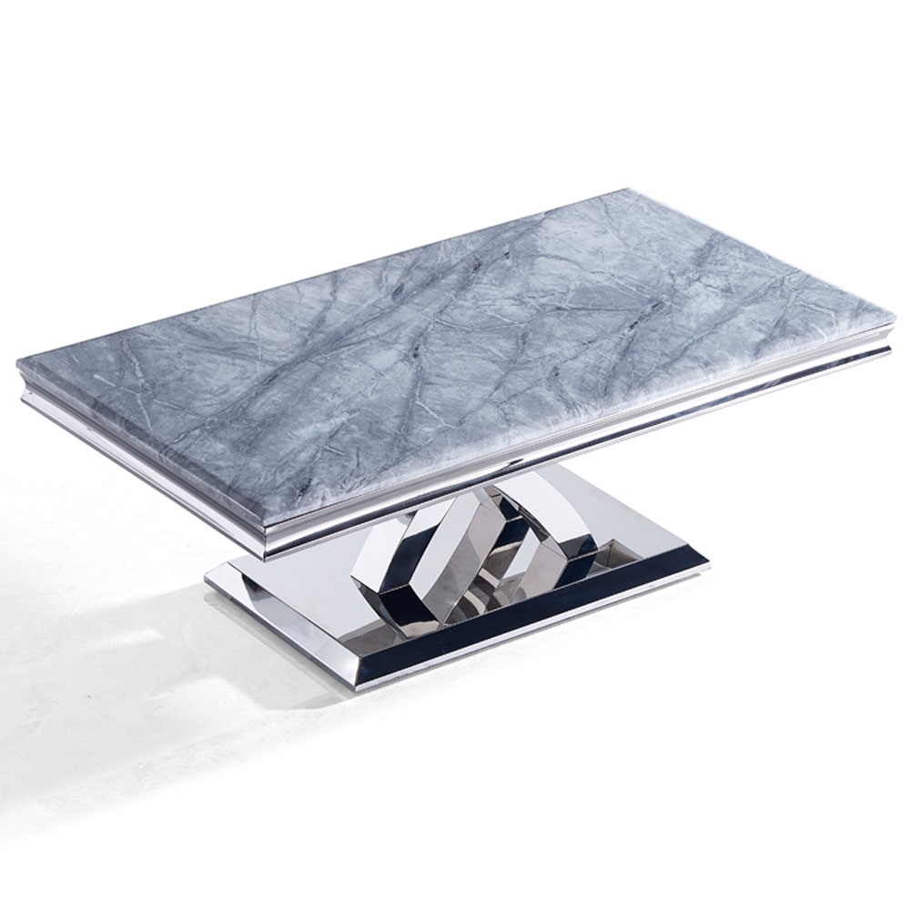 Product photograph of Lisbon Grey Marble And Chrome Coffee Table from Choice Furniture Superstore.