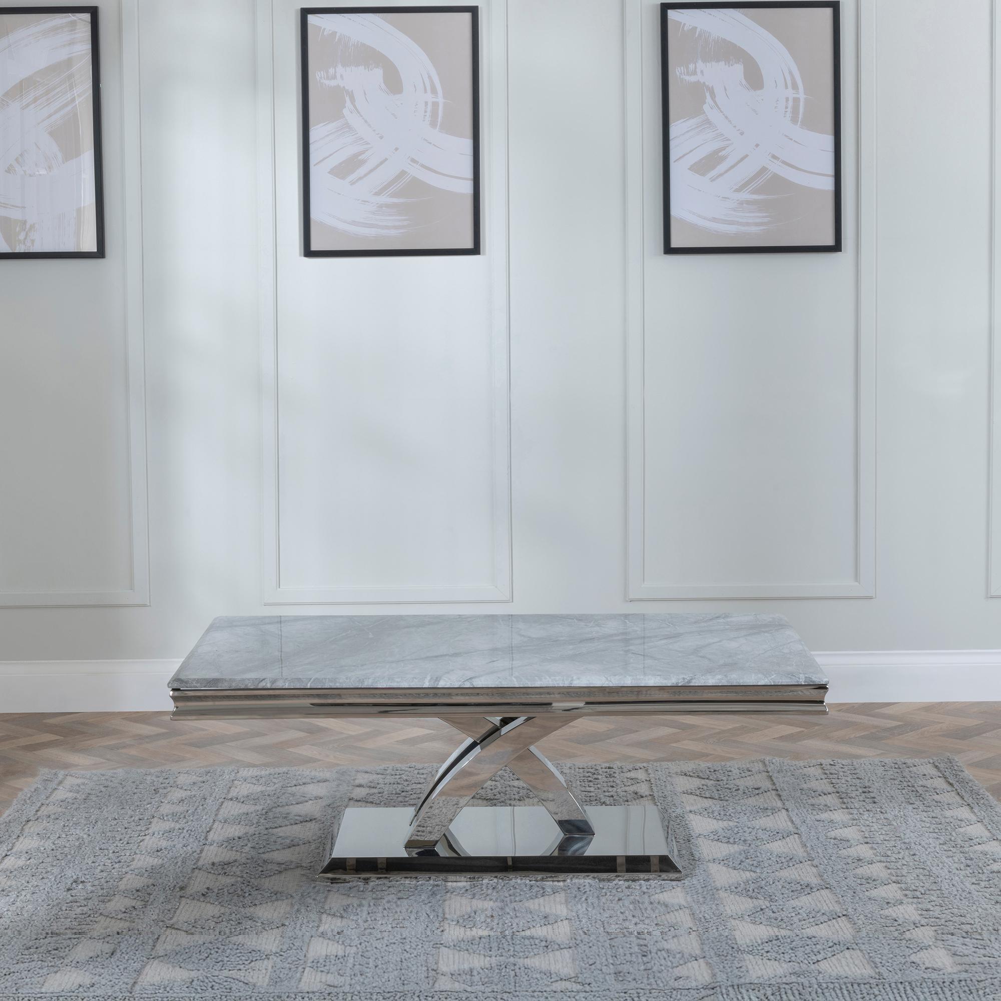 Product photograph of Lisbon Grey Marble And Chrome Coffee Table from Choice Furniture Superstore.