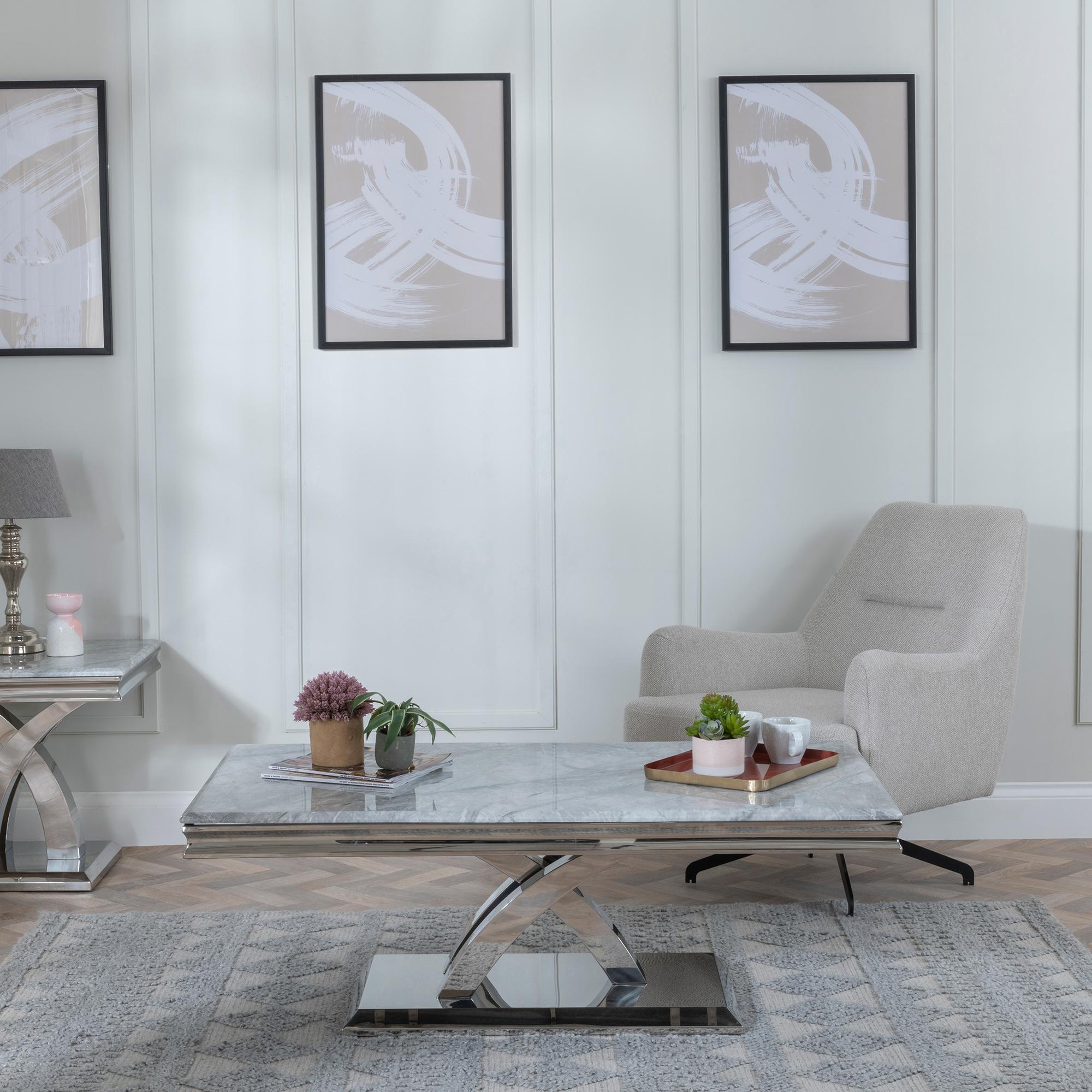 Product photograph of Lisbon Grey Marble And Chrome Coffee Table from Choice Furniture Superstore.