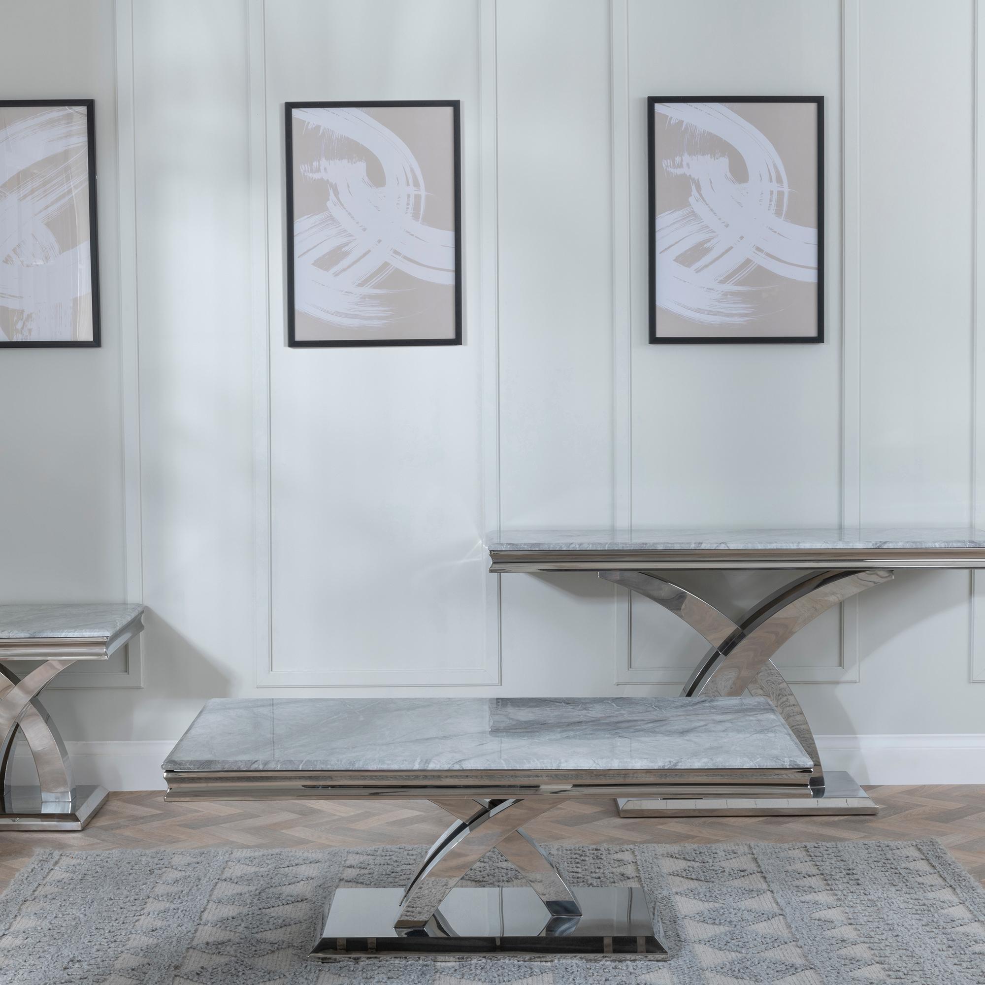 Product photograph of Lisbon Grey Marble And Chrome Coffee Table from Choice Furniture Superstore.