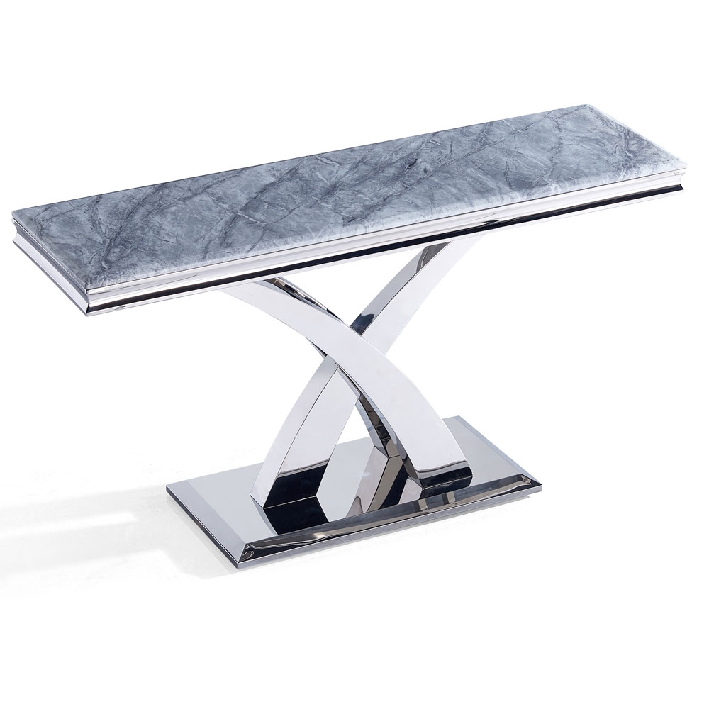 Product photograph of Lisbon Grey Marble And Chrome Console Table from Choice Furniture Superstore.
