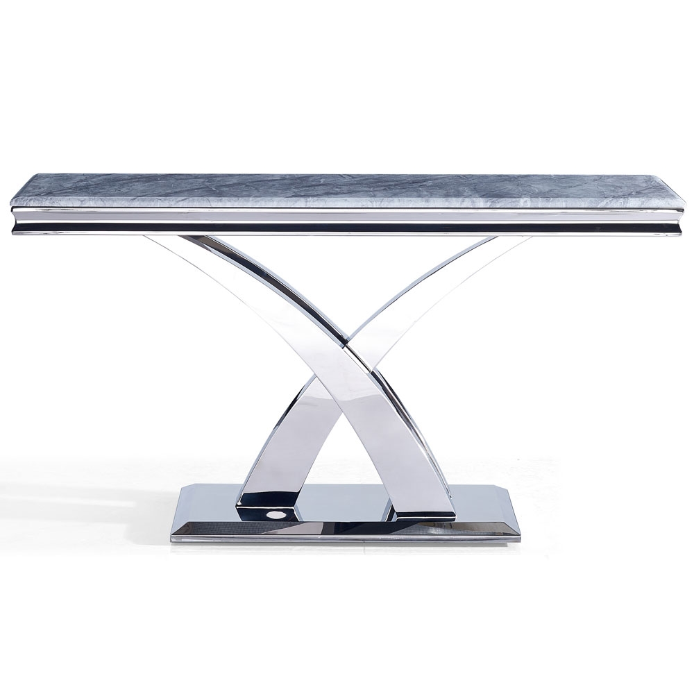Product photograph of Lisbon Grey Marble And Chrome Console Table from Choice Furniture Superstore.