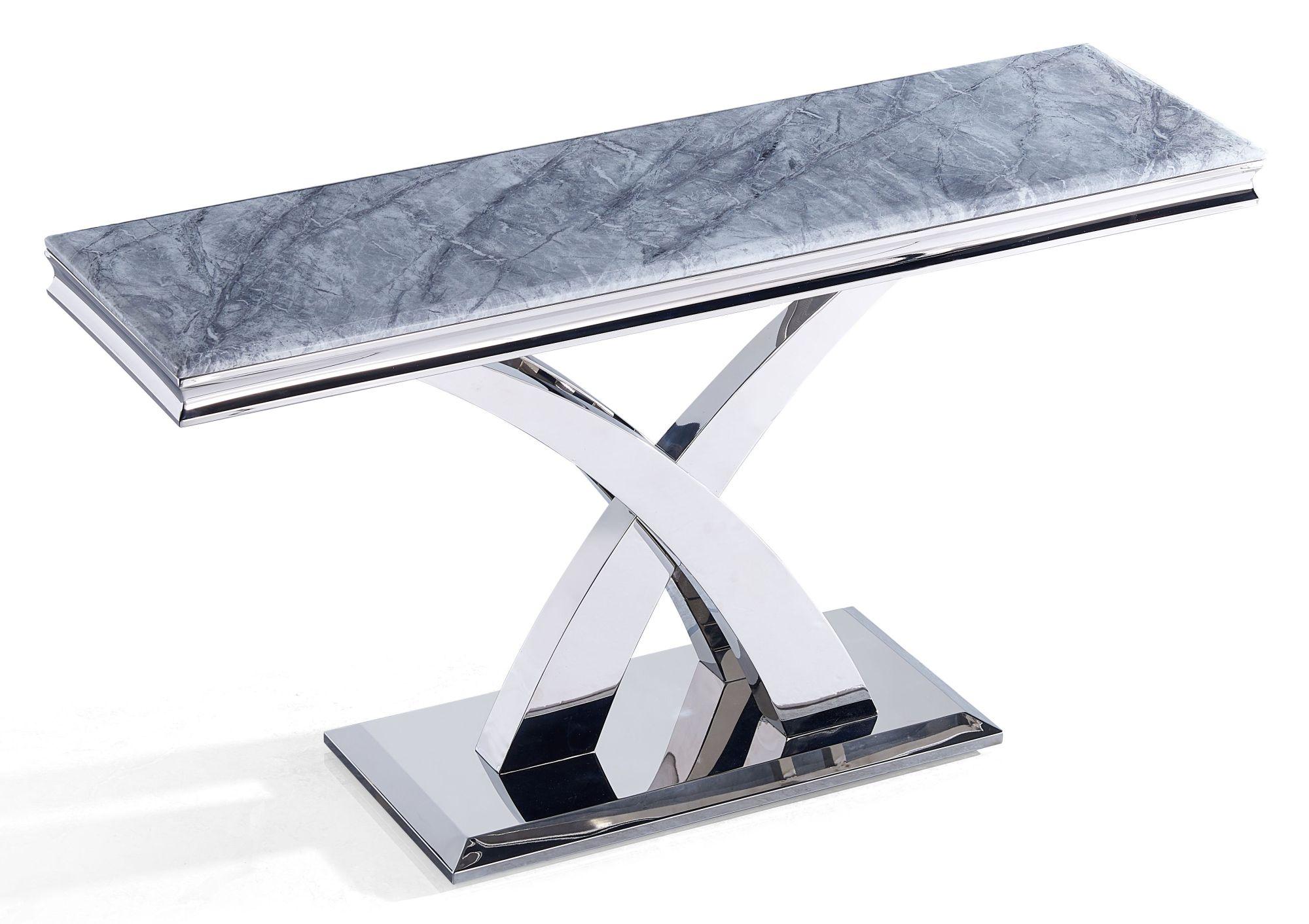 Product photograph of Lisbon Grey Marble And Chrome Console Table from Choice Furniture Superstore.