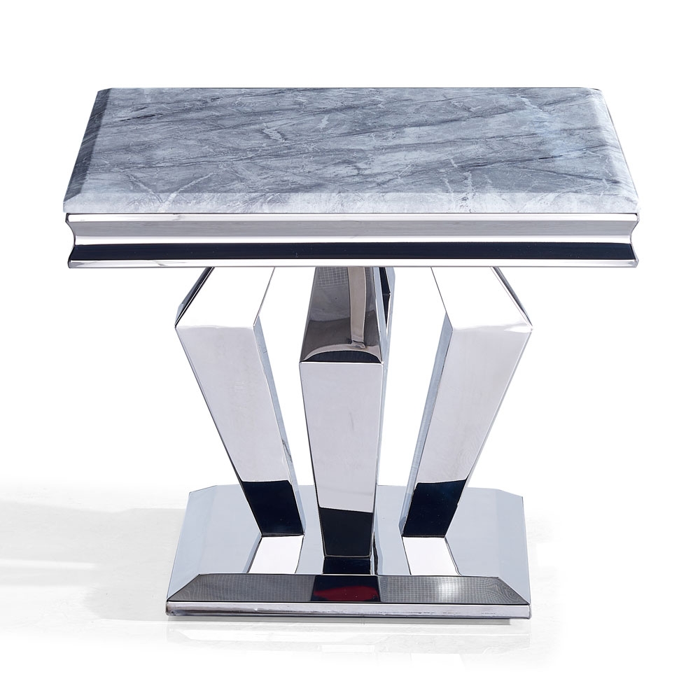 Product photograph of Dolce Grey Marble And Chrome Square Lamp Table from Choice Furniture Superstore.