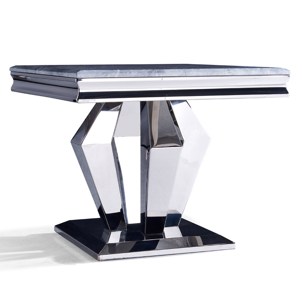 Product photograph of Dolce Grey Marble And Chrome Square Lamp Table from Choice Furniture Superstore.