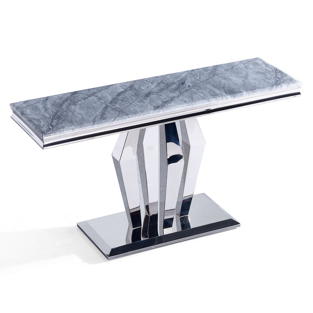 Product photograph of Dolce Grey Marble And Chrome Console Table from Choice Furniture Superstore.
