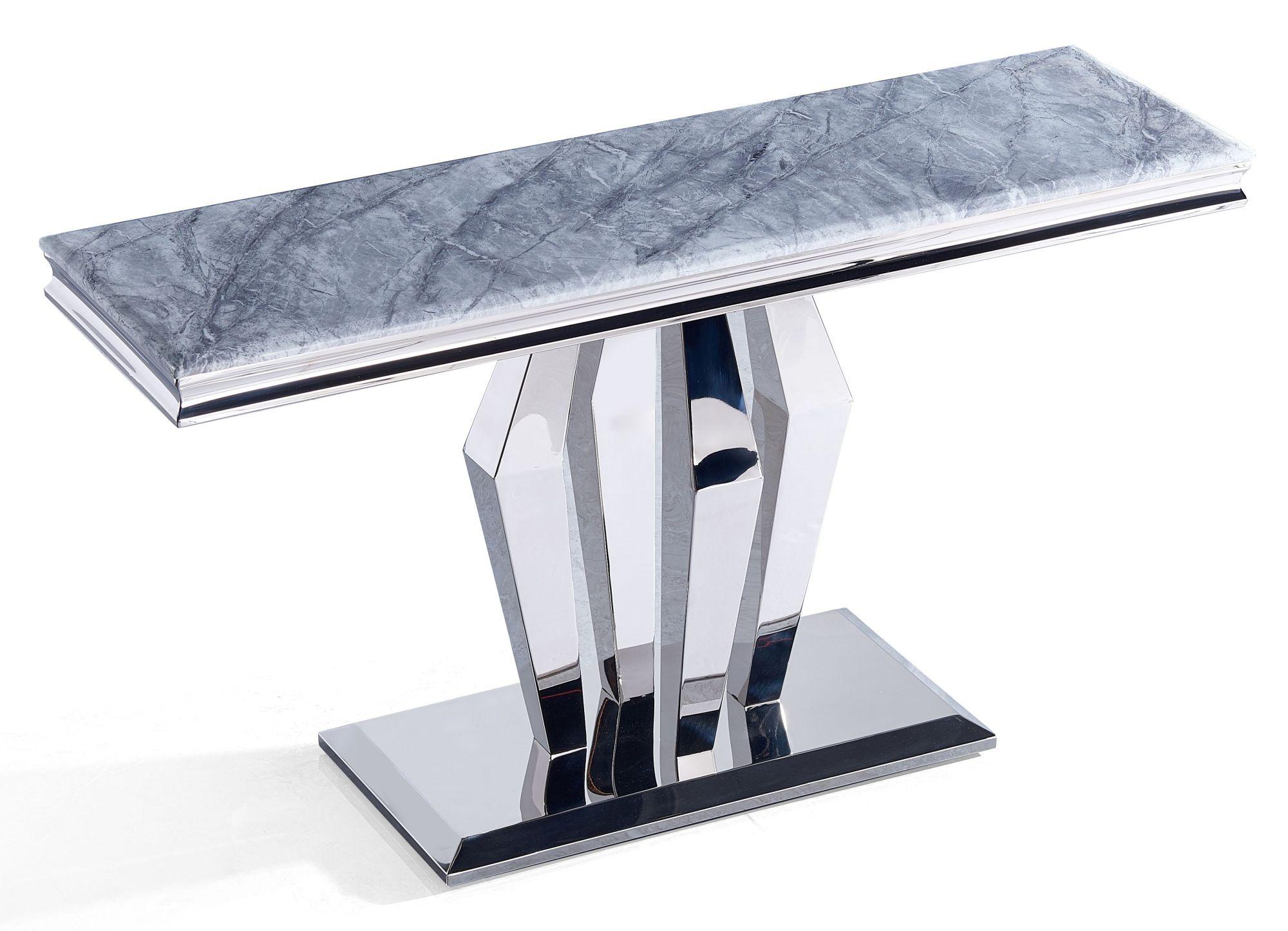 Product photograph of Dolce Grey Marble And Chrome Console Table from Choice Furniture Superstore.