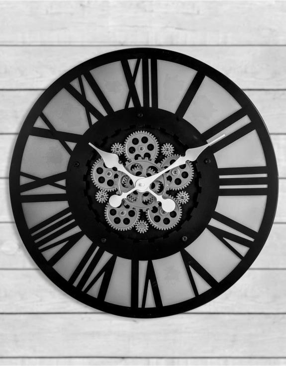 Product photograph of Large Black Skeleton Backlit Moving Gears Wall Clock - 60cm X 60cm from Choice Furniture Superstore.