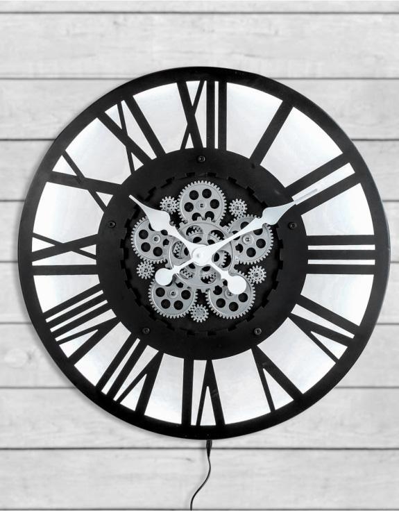 Product photograph of Large Black Skeleton Backlit Moving Gears Wall Clock - 60cm X 60cm from Choice Furniture Superstore.
