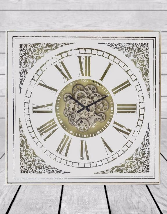 Product photograph of Square Antiqued Mirrored Face Moving Gears Clock - 82cm X 82cm from Choice Furniture Superstore.