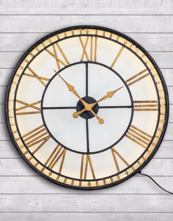Product photograph of Black And Gold Back Lit Glass Westminster Wall Clock- 81cm X 81cm from Choice Furniture Superstore.