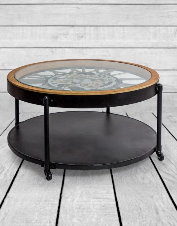 Product photograph of Industrial Moving Gears Clock Coffee Table - 89cm X 48cm from Choice Furniture Superstore.