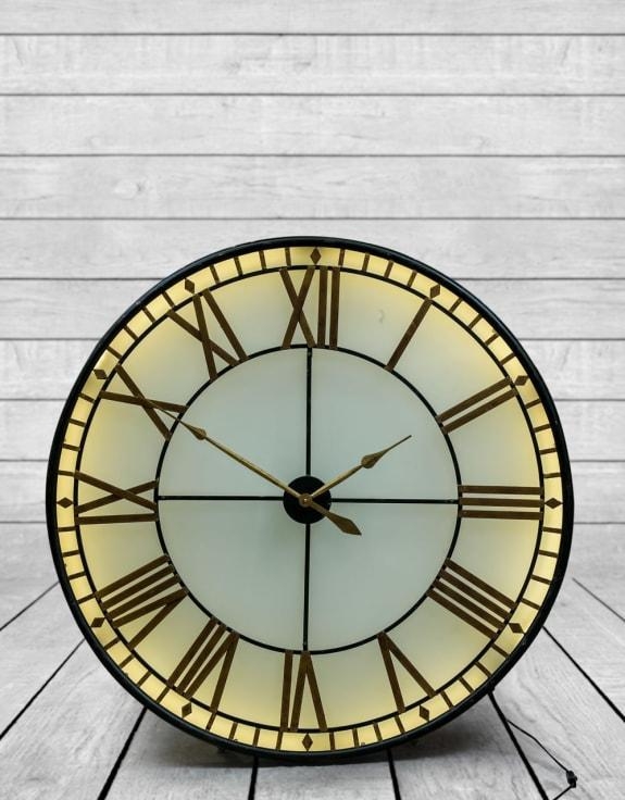 Product photograph of Large Black And Gold Back Lit Glass Westminster Wall Clock - 120cm X 120cm from Choice Furniture Superstore.