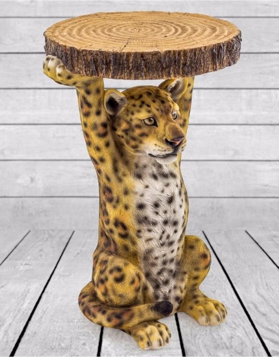 Product photograph of Leopard Holding Trunk Slice Side Table from Choice Furniture Superstore.