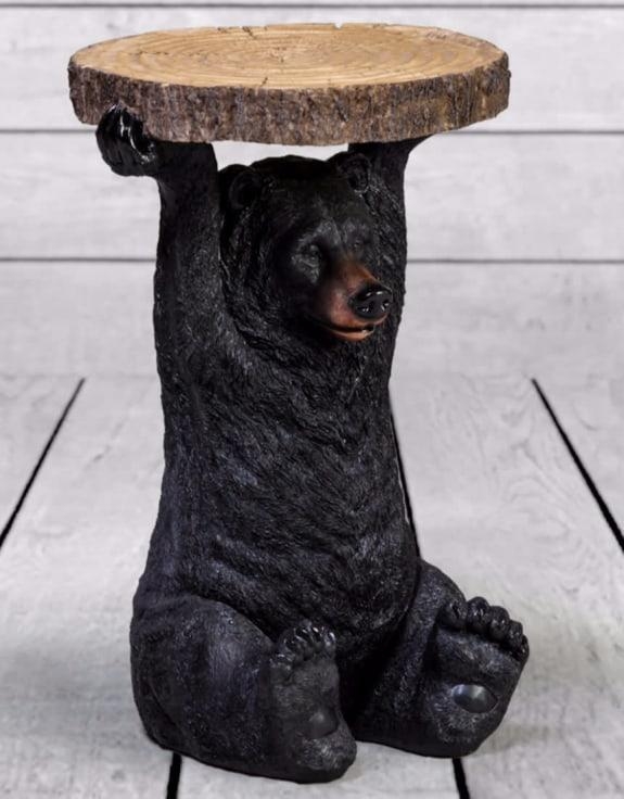 Product photograph of Black Bear Holding Trunk Slice Side Table from Choice Furniture Superstore.