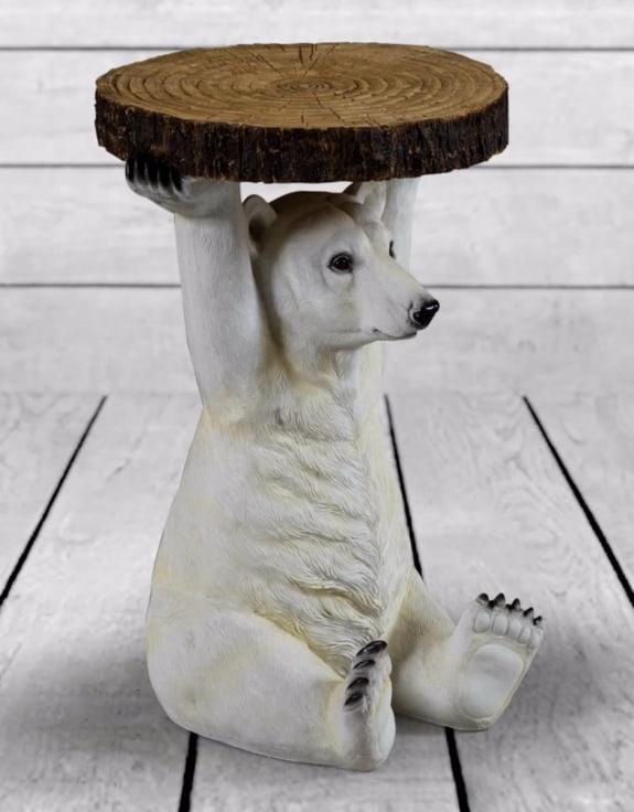 Product photograph of Polar Bear Holding Trunk Slice Side Table from Choice Furniture Superstore.