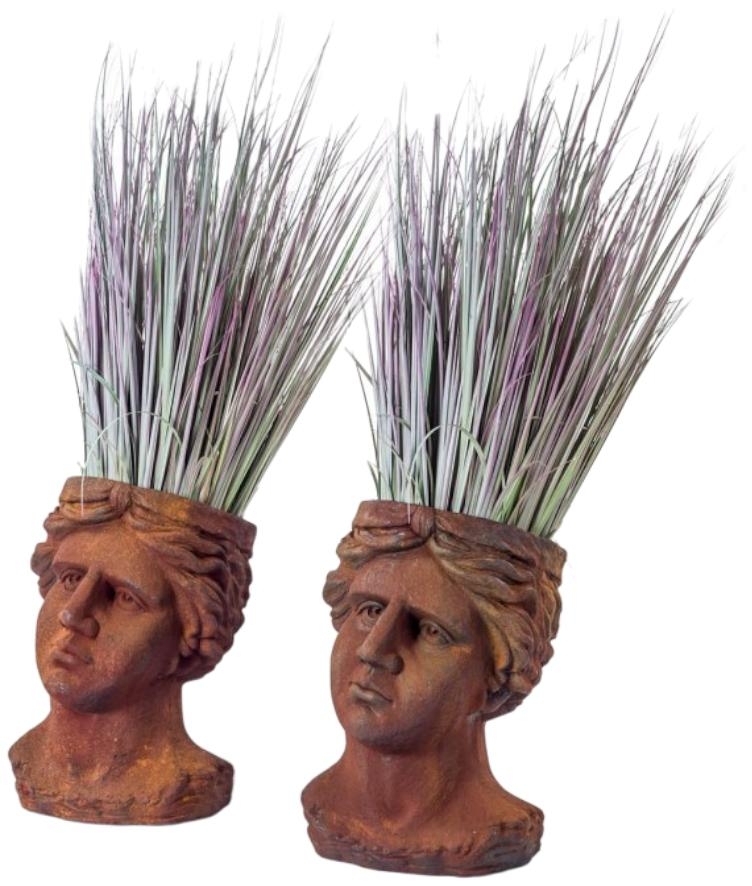 Product photograph of Set Of 2 Antiqued Rusted Classical Head Planters from Choice Furniture Superstore.
