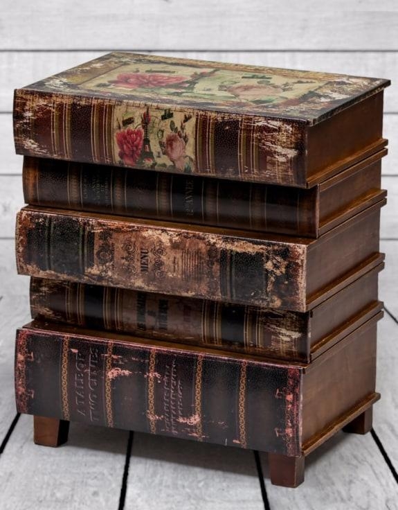 Product photograph of Antiqued Stacked Books Side Cabinet from Choice Furniture Superstore.
