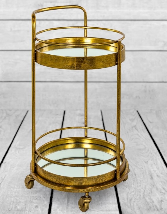 Product photograph of Small Leaf Round Bar Trolley With Mirror Shelves from Choice Furniture Superstore.