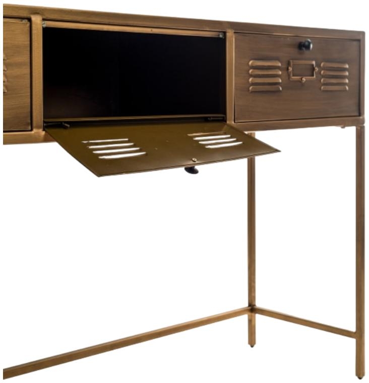 Product photograph of Brushed Antique Gold 3 Drawer Console Table from Choice Furniture Superstore.