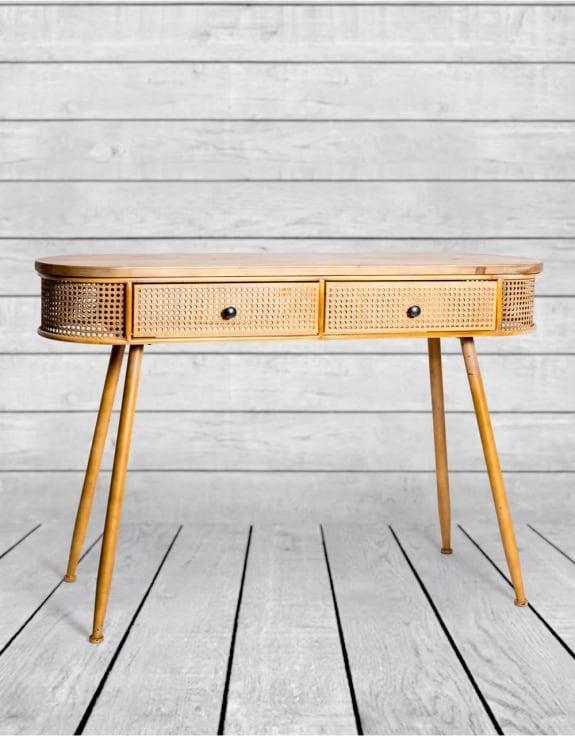 Product photograph of Rustic Rattan Retro Console Table from Choice Furniture Superstore.