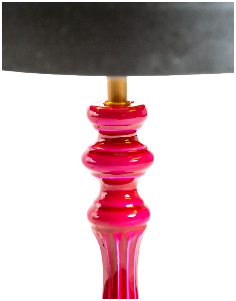 Product photograph of Hot Pink Gloss Wooden Table Lamp With Metallic-lined Velvet Shade from Choice Furniture Superstore.