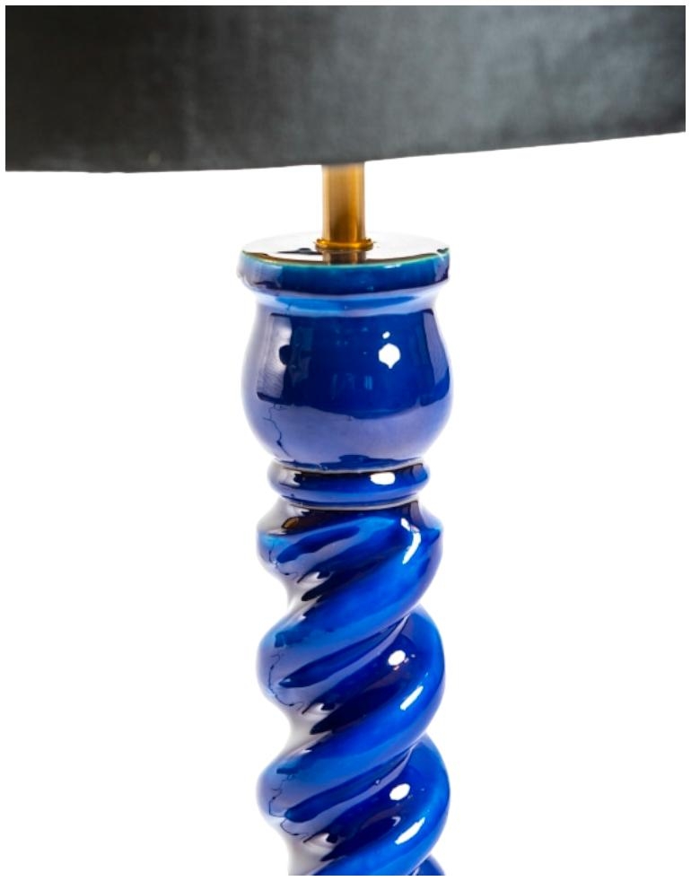 Product photograph of Sapphire Blue Gloss Wooden Table Lamp With Metallic-lined Velvet Shade from Choice Furniture Superstore.