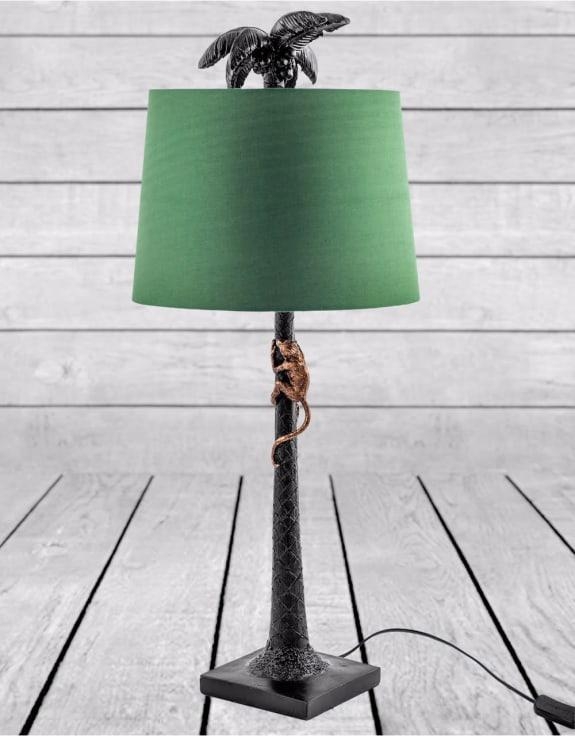 Product photograph of Palm Tree With Climbing Monkey Table Lamp With Green Shade from Choice Furniture Superstore.