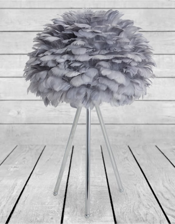 Product photograph of Chrome Tripod Table Lamp With Feather Shade from Choice Furniture Superstore.