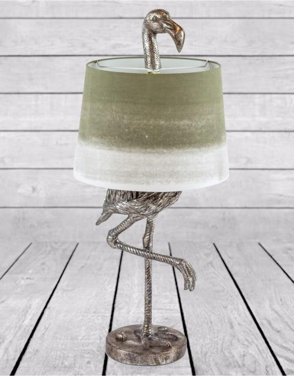 Product photograph of Antique Silver Flamingo Table Lamp With Sage Fade Shade from Choice Furniture Superstore.