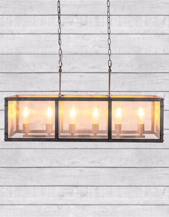 Product photograph of Rectangular Industrial Iron Chandelier from Choice Furniture Superstore.