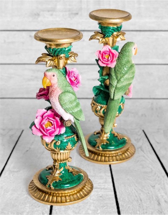 Product photograph of Multi Coloured Pair Of Ornate Parrot Candle Holders from Choice Furniture Superstore.