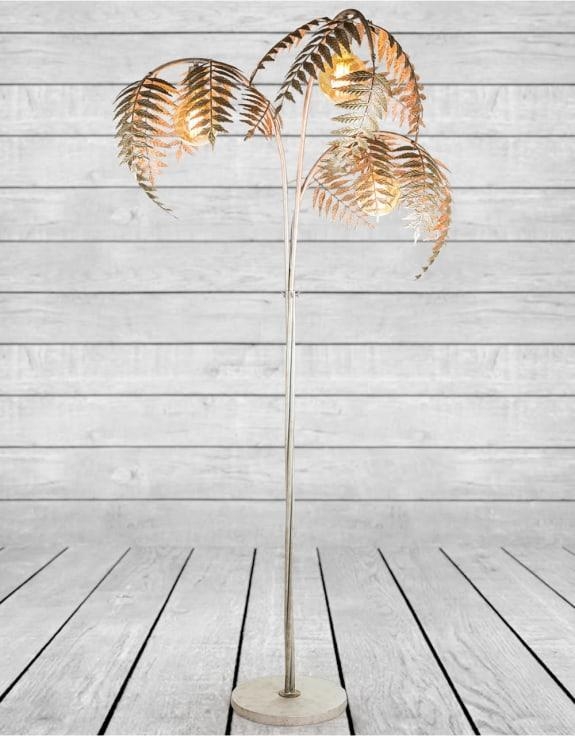 Product photograph of Antique Silver Palm Leaf Floor Lamp from Choice Furniture Superstore.