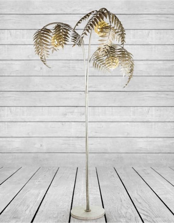 Product photograph of Antique Silver Palm Leaf Floor Lamp from Choice Furniture Superstore.