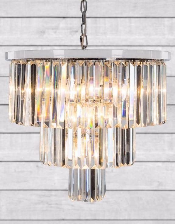 Product photograph of Large Chrome Prism Drop Round Cascade Chandelier from Choice Furniture Superstore.
