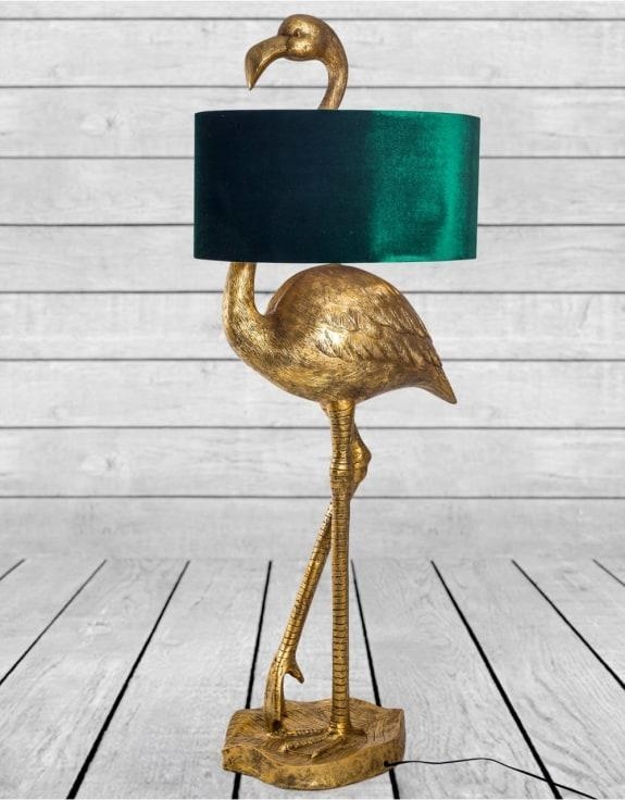 Product photograph of Flamingo Floor Lamp With Green Velvet Shade from Choice Furniture Superstore.