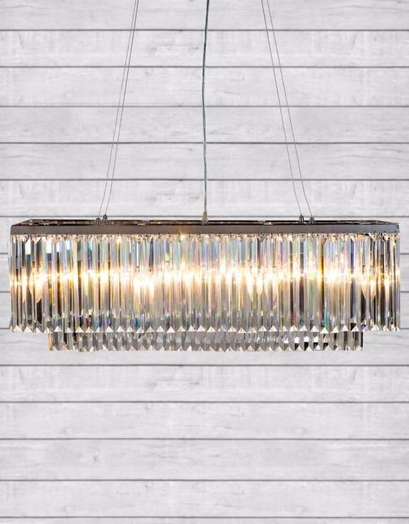 Product photograph of Chrome Prism Drop Rectangular Cascade Chandelier from Choice Furniture Superstore.