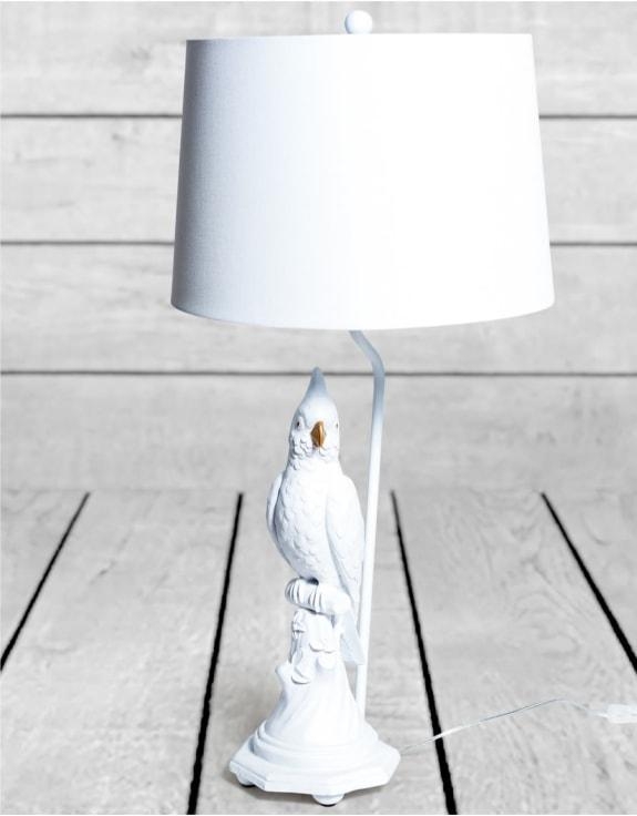Product photograph of Matt White Parrot Table Lamp With White Shade from Choice Furniture Superstore.