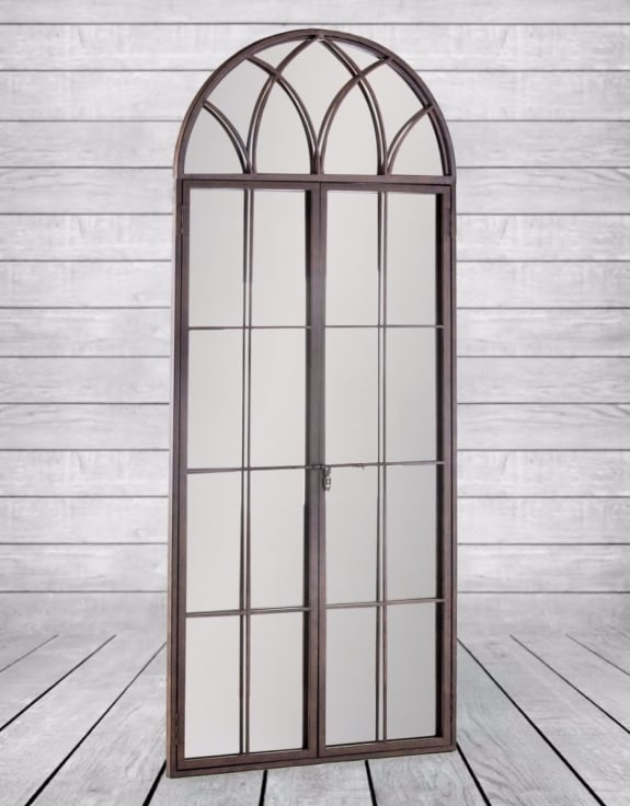 Product photograph of Antiqued Tall Arch Window Metal Mirror - 75cm X 180cm from Choice Furniture Superstore.