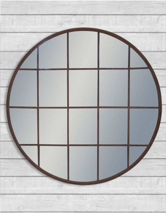 Product photograph of Large Antiqued Round Window Mirror - 94cm X 94cm from Choice Furniture Superstore.