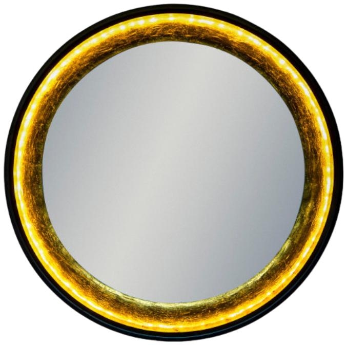 Product photograph of Limehouse Black And Gold Led Lighting Round Wall Mirror - 91cm X 91cm from Choice Furniture Superstore.