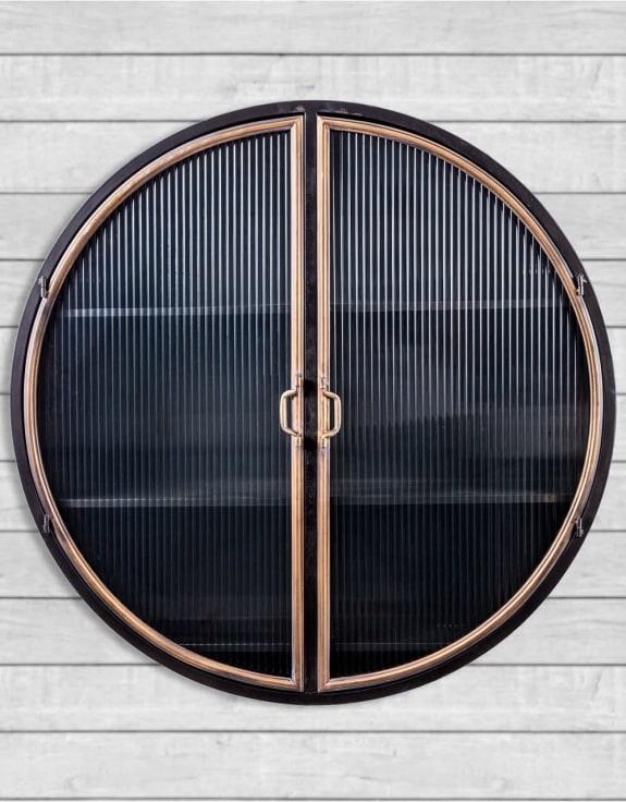 Product photograph of Black And Antique Gold Orwell Large Round Wall Cabinet from Choice Furniture Superstore.