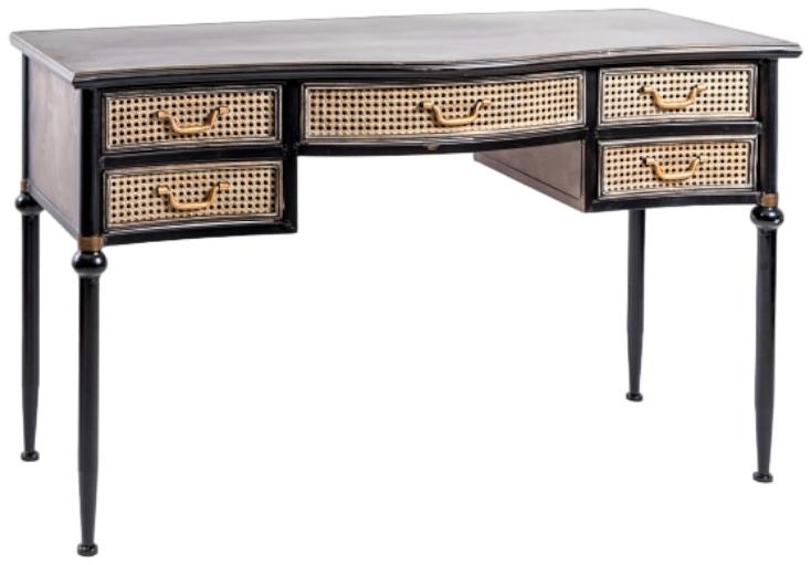 Product photograph of Antiqued Black Desk With Rattan Drawers from Choice Furniture Superstore.