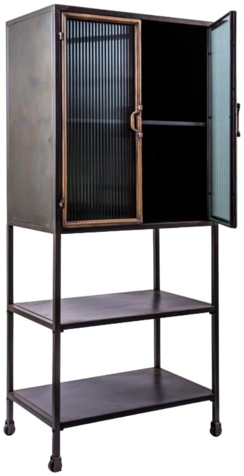 Product photograph of Black And Antique Gold Orwell Tall Cabinet With Shelves from Choice Furniture Superstore.