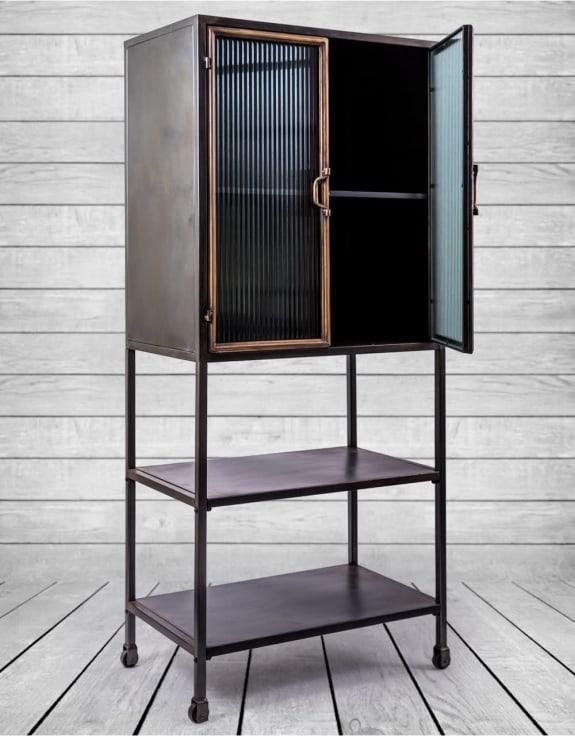 Product photograph of Black And Antique Gold Orwell Tall Cabinet With Shelves from Choice Furniture Superstore.