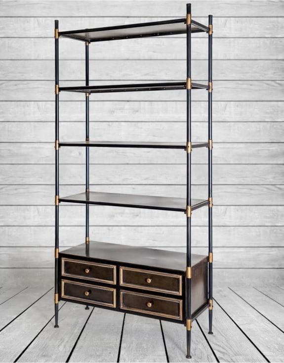 Product photograph of Antiqued Black And Gold Tall Shelving Unit from Choice Furniture Superstore.