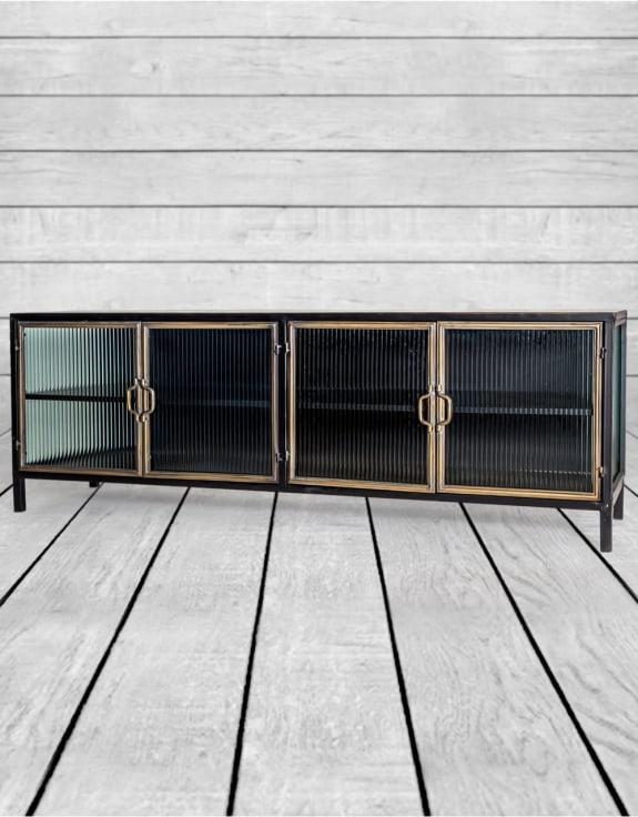 Product photograph of Black And Antique Gold Orwell Wide Media Unit from Choice Furniture Superstore.
